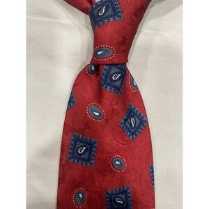 VTG Christian Dior Monsieur Red‎ Blue Paisley Tie USA Wide 58x3.75 Polyester EUC